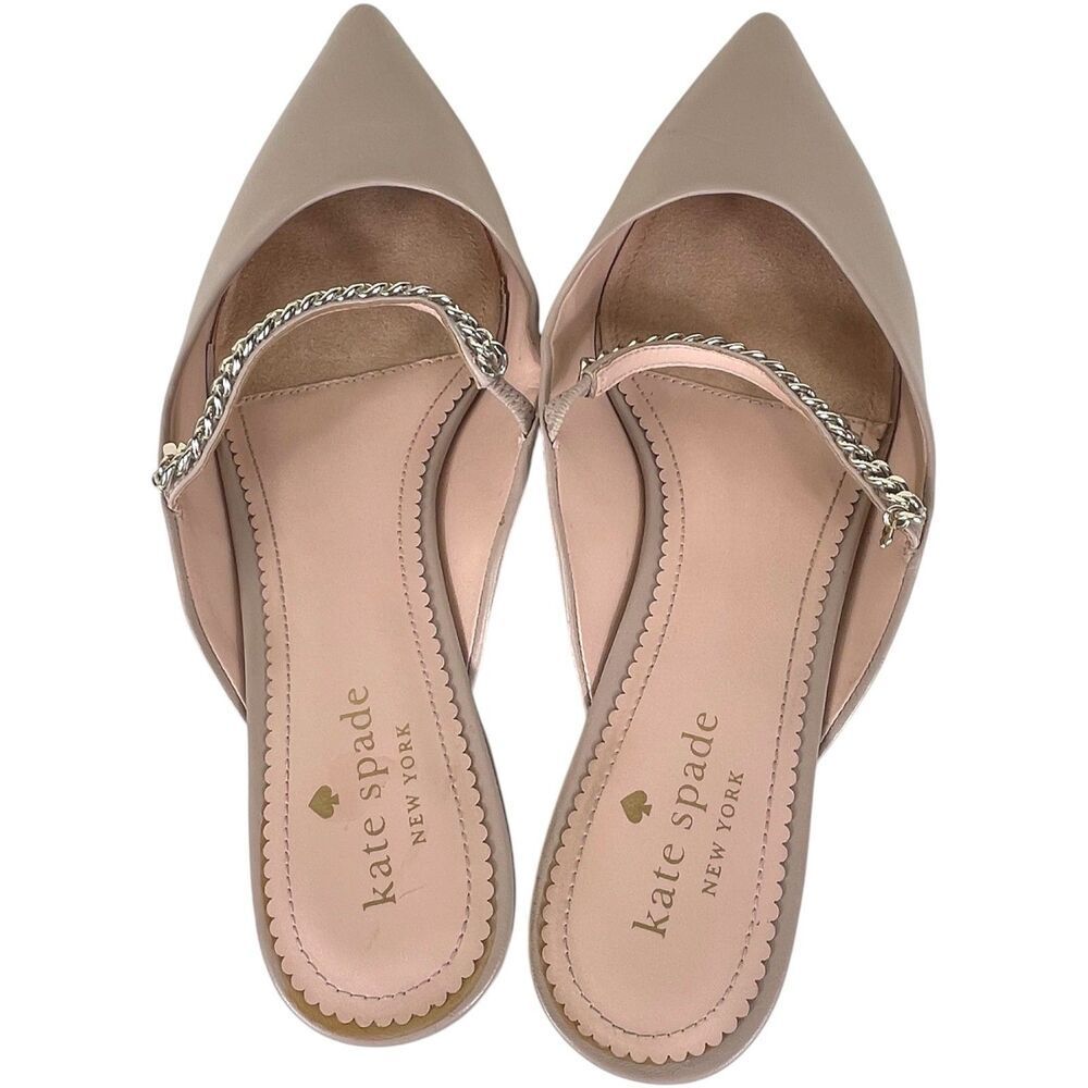 Kate Spade Isadora Beige Leather Pointed Toe Chain Mule Size 8.5 - Picture 9 of 16